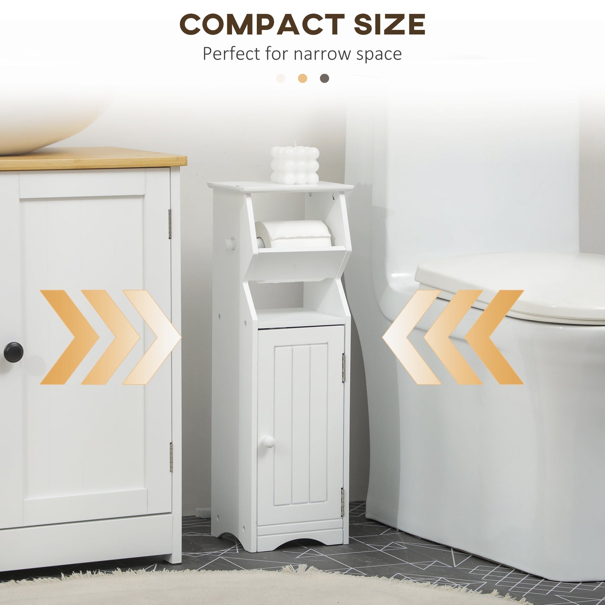 Kleankin Bathroom cabinet in white mdf with locker and space for toilet paper, 19x15x56 cm - Borgè