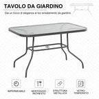 Garden Table with Umbrella Hole, Outdoor Furniture in Metal and Glass 120x80x70cm Grey - Borge' Group Limited