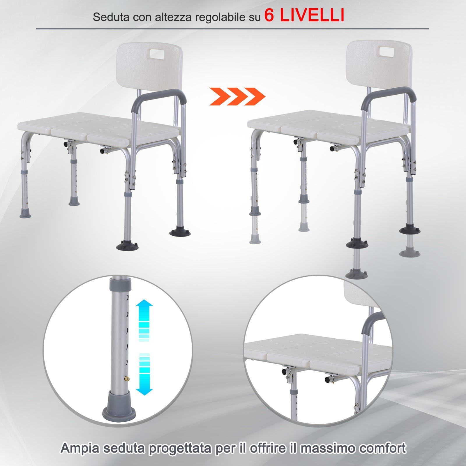 shower chair and tub adjustable height 6 non-slip levels 79x57x80-92cm - Borgè