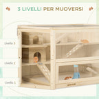 3-Tier Wooden Hamster House with Opening Roof and Transparent Wall, 115x60x55cm - Borge' Group Limited