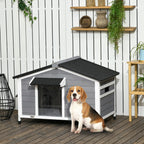 Wooden Dog House with Raised Design, Protective Tent and 2 Windows, 109x79x72 cm - Borge' Group Limited