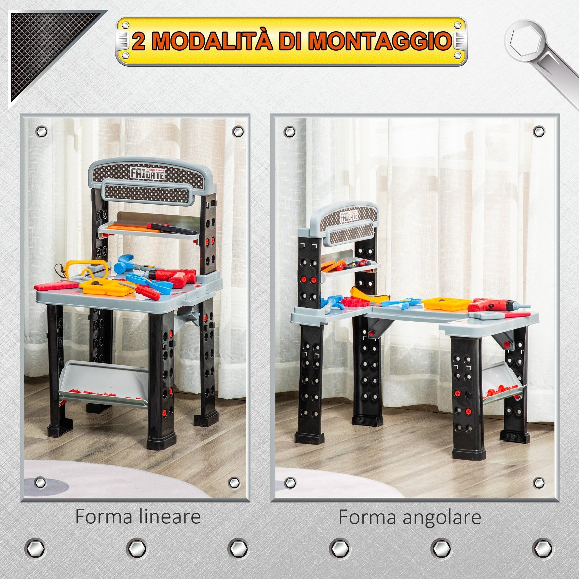 work bench from 79 pieces for children from 3 years up with battery drill and tools - multicolor - Borgè