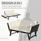 2 Seater Sofa with Extendable Armrests for Garden Rattan 129x63x67cm White, Brown - Borge' Group Limited
