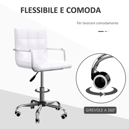 Homcom office chair in white-like-like 5 swivel wheels, padding and adjustable height, 52.5x54x84-99cm - Borgè