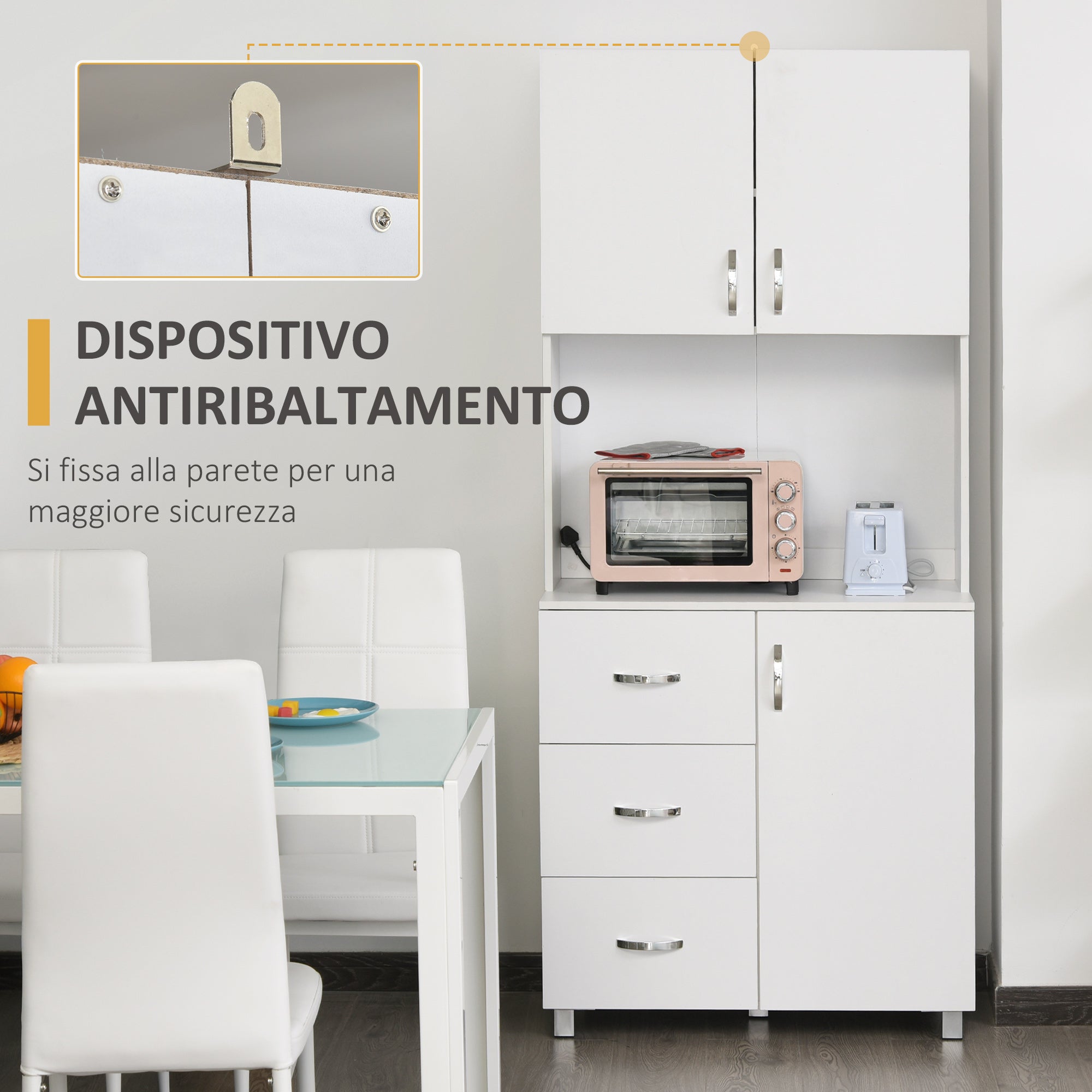 Blazing white wood with 2 lockers 1 open shelf and 3 drawers - Borgè