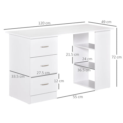 Homcom Modern desk with 3 drawers and shelves in white wooden wood 120x49x72cm