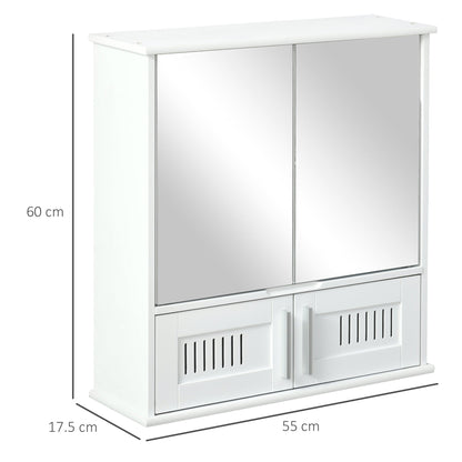 Kleankin Bathroom cabinet wall unit with mirror antine, 55x17.5x60cm - white - Borgè