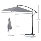 Garden Umbrella 3x2.5 m Arm and Tiltable with Crank, in Steel and Polyester Grey - Borge' Group Limited