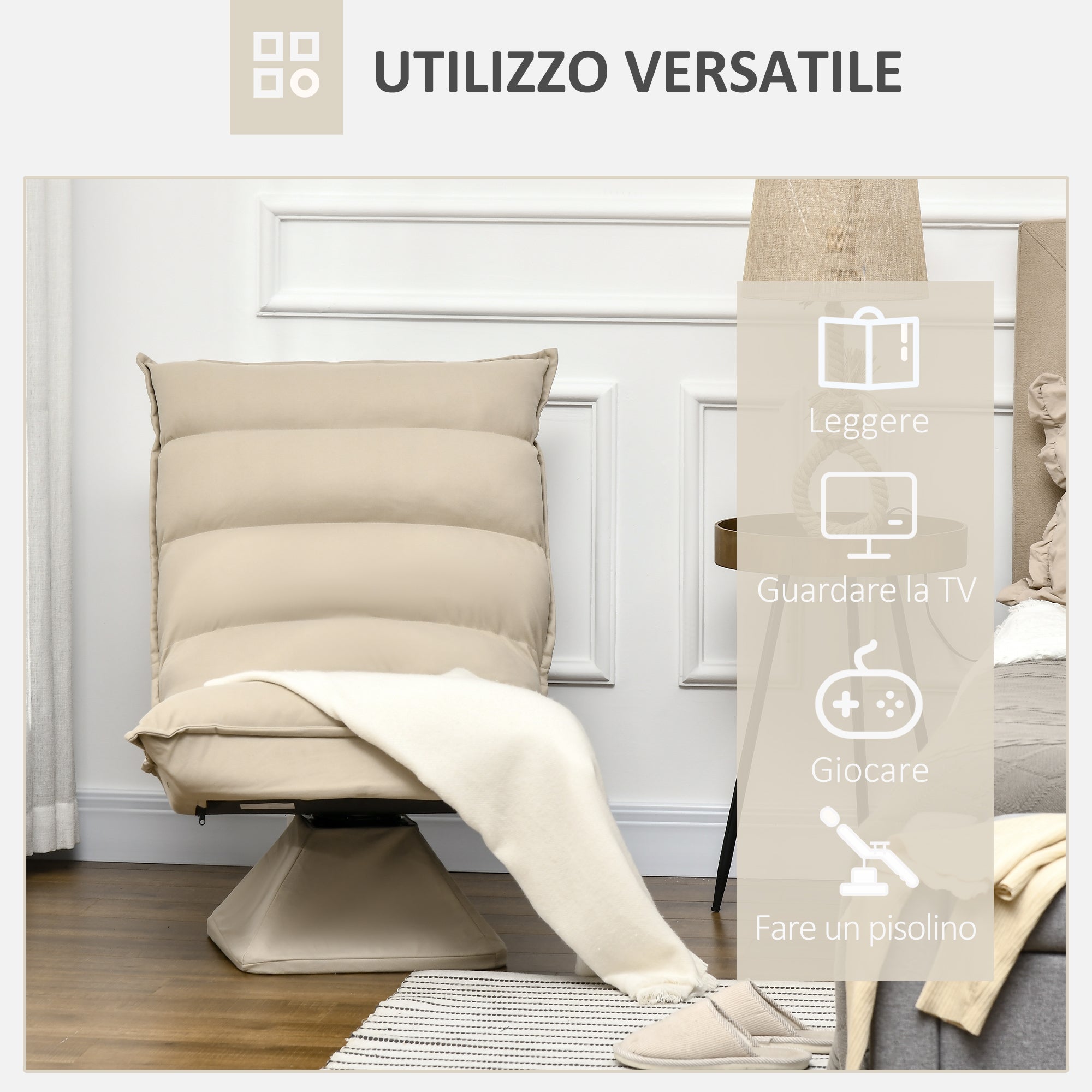 Homcom armchair in 360 Â° swivel padded fabric and reclining at 3 levels 62x62x95cm, beige - Borgè