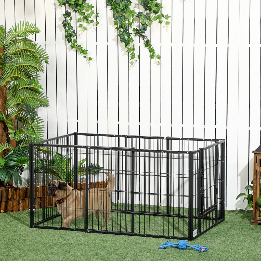 Small Dog Playpen with 6 Panels for Indoor and Outdoor Use, 82.5-150x79x61cm Metal - Borge' Group Limited