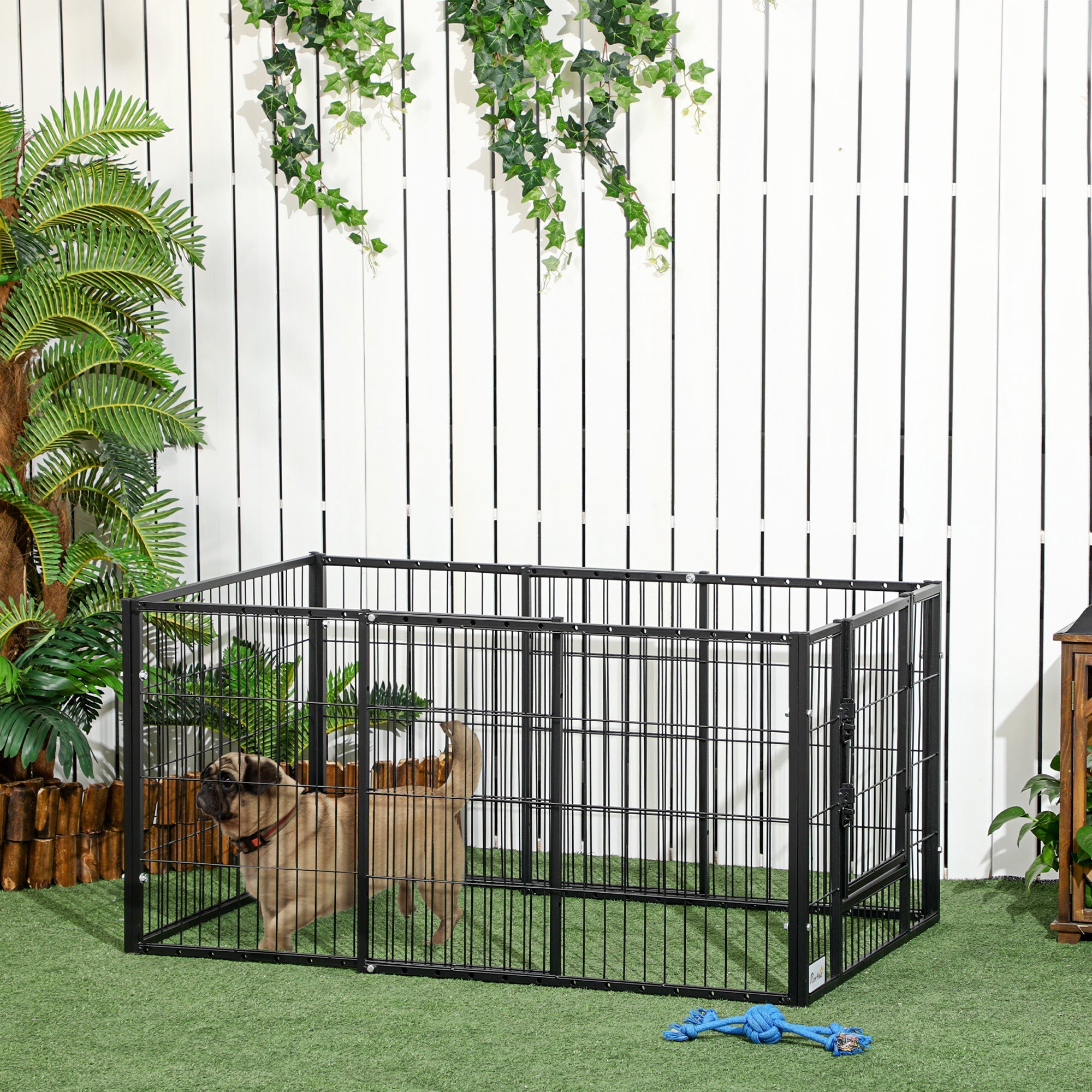 Small Dog Playpen with 6 Panels for Indoor and Outdoor Use, 82.5-150x79x61cm Metal - Borge' Group Limited