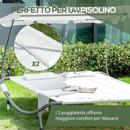 Double Sunbed 2 Seats Adjustable Sunshade for Outdoor and Garden 200x175 x134cm Cream - Borgè