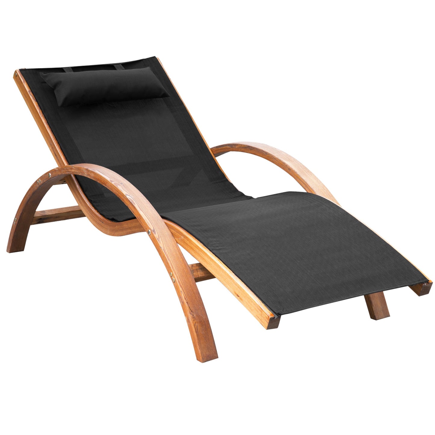 Outsunny sunbathy bed Longue with wooden and net fabric headrest, 165x72x86cm