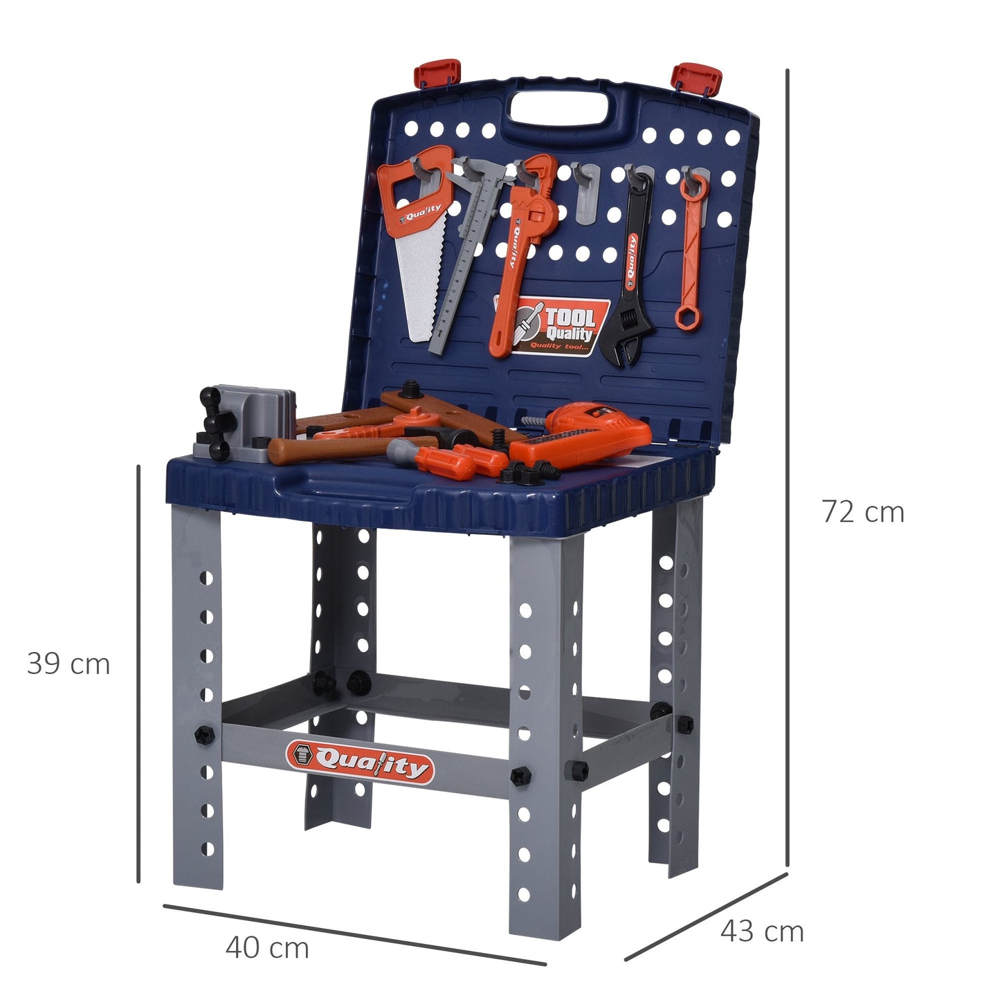 Folding workbench with 68 tools included for children 3-6 years blue and Grey - Borgè