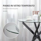 Round glass table and crossed metal legs, modern table for living and study, 80x80x75cm, black - Borgè