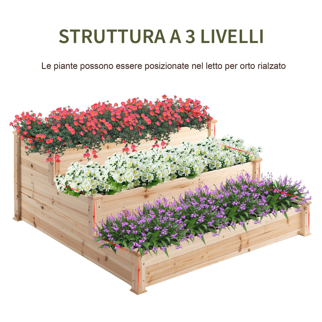3-Tier Natural Wood Raised Garden Bed, Outdoor Planter, 120x120x56cm - Borge' Group Limited