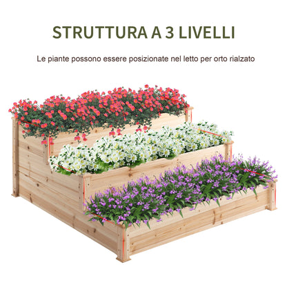 Outsunny bed for raised vegetable garden at 3 levels in natural wood, flower florker outdoor for plants, 124x 124x56cm - Borgè