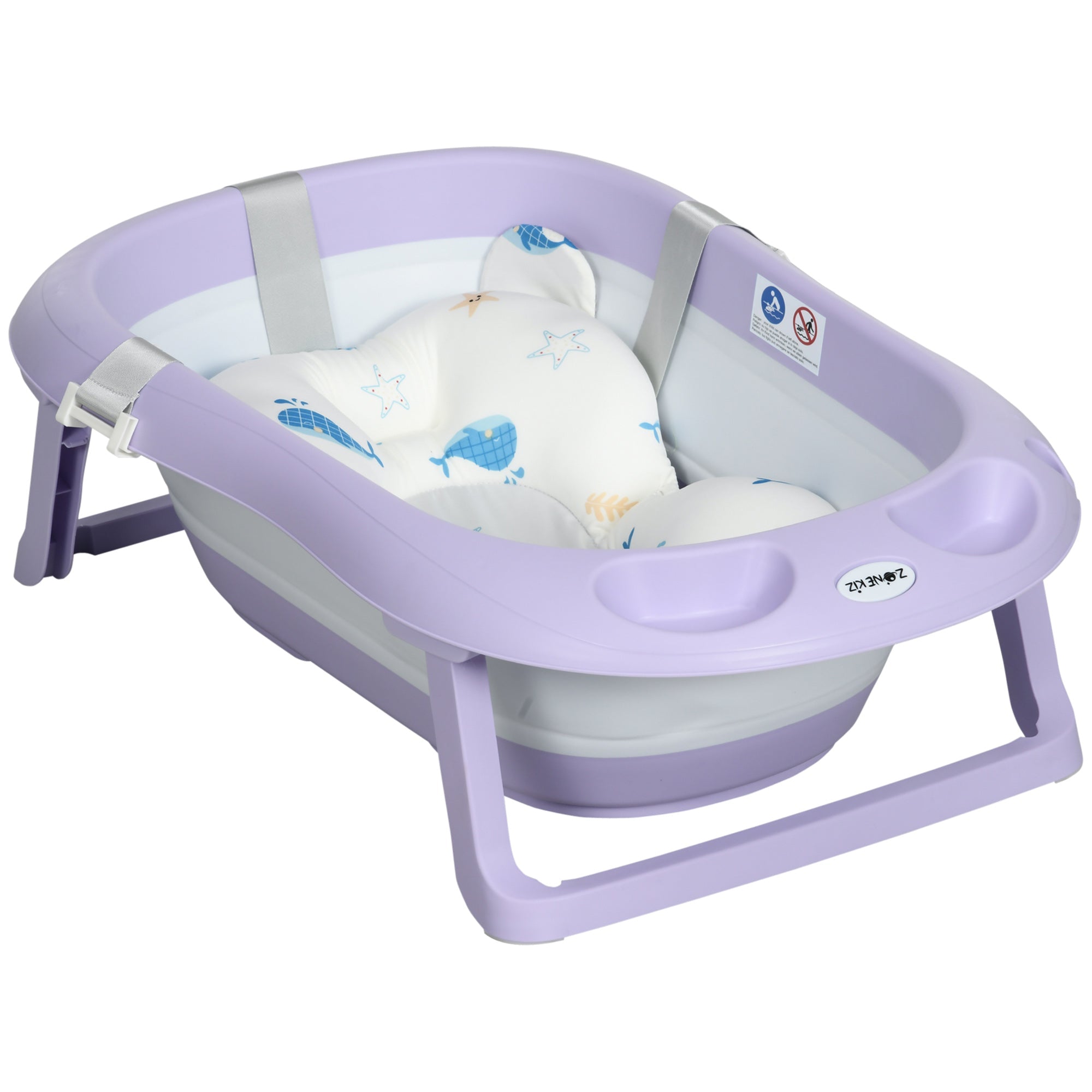 Zonekiz tonted bath bathtub children 0-6 years with pillow and 2 shelves, 83x48x23.5 cm, purple and white - Borgè