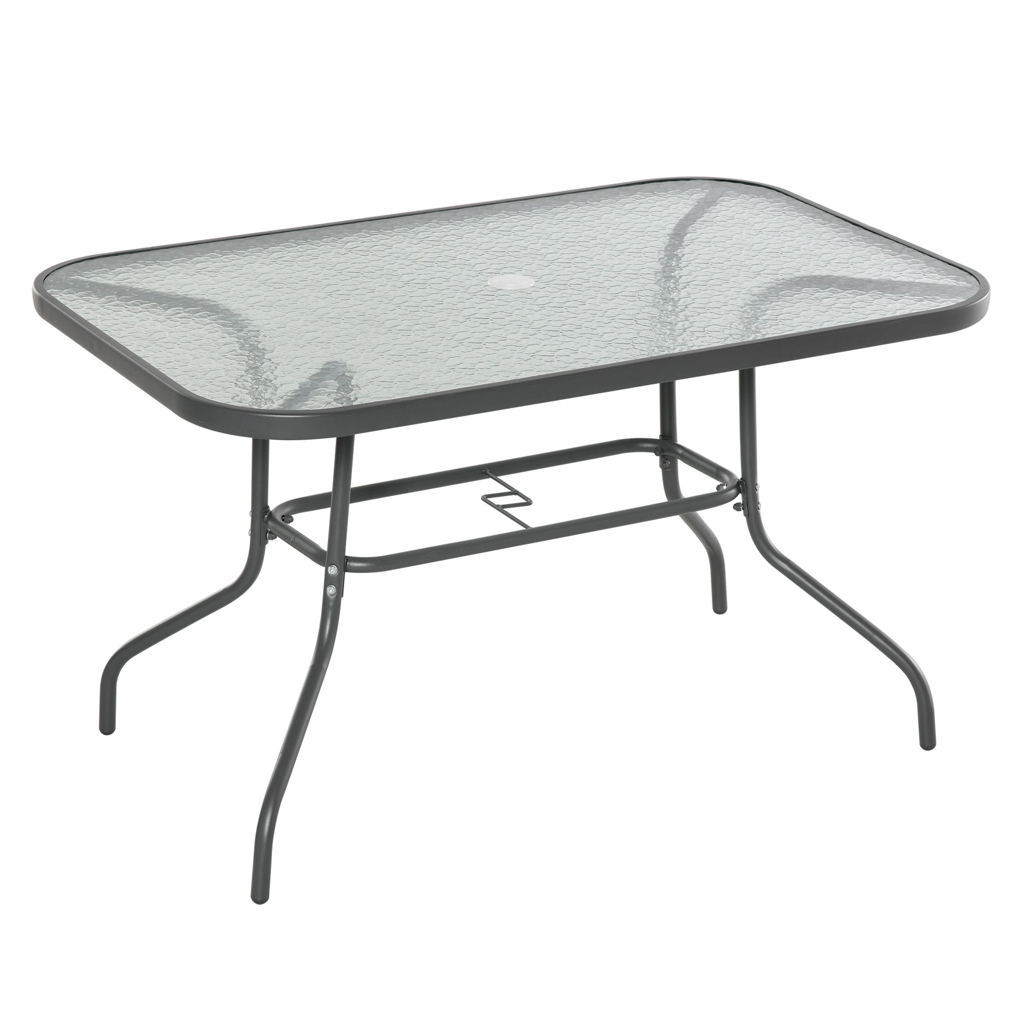 Garden Table with Umbrella Hole, Outdoor Furniture in Metal and Glass 120x80x70cm Grey - Borge' Group Limited