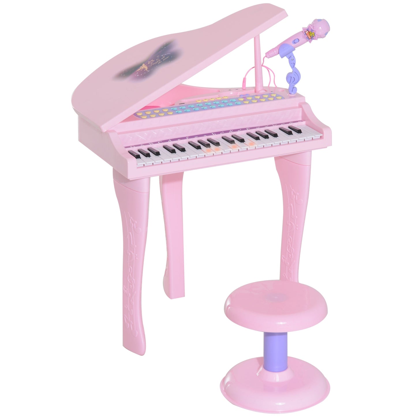 mini piano toy for children with microphone and stool, pink - Borgè