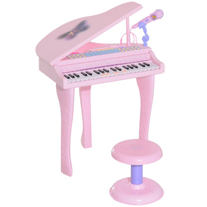 mini piano toy for children with microphone and stool, pink - Borgè