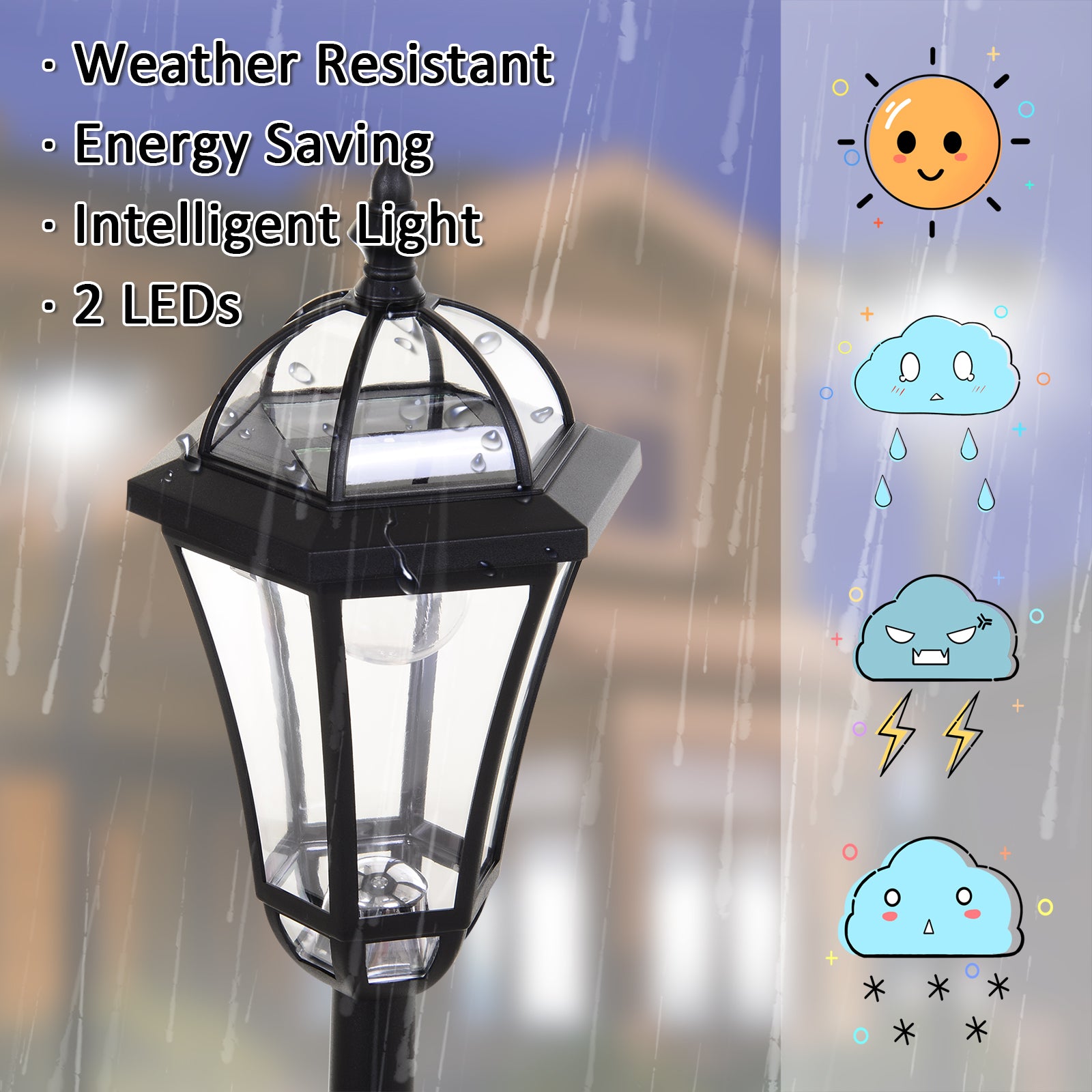 Outsunny set 2 solar lampposts per garden with 2 LEDs and automatic ignition, black - Borgè