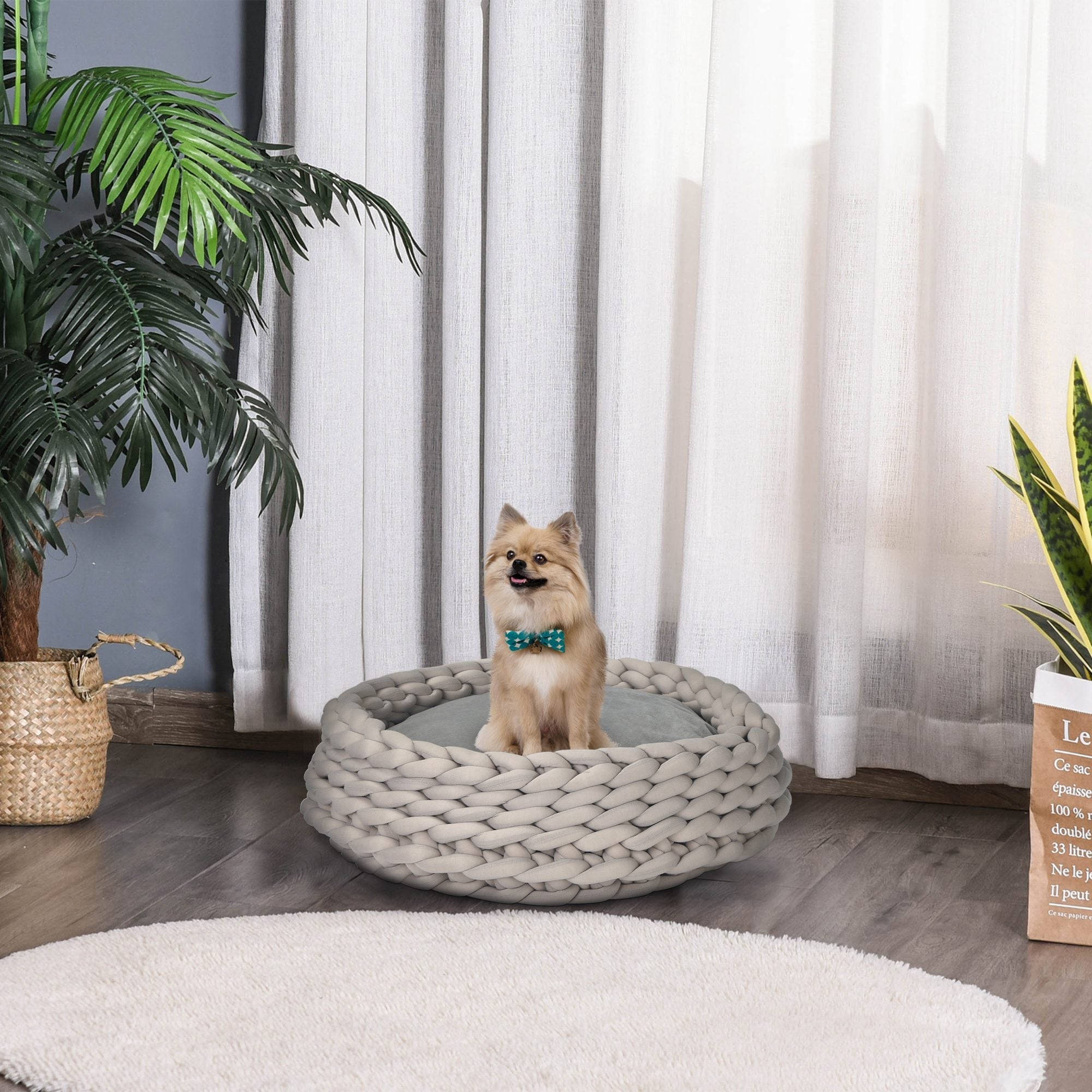 COZZY | Round Raised Washable Dog and Cat Bed in PP Cotton, Padded Cushion, Φ50x19cm, Grey - Borge' Group Limited