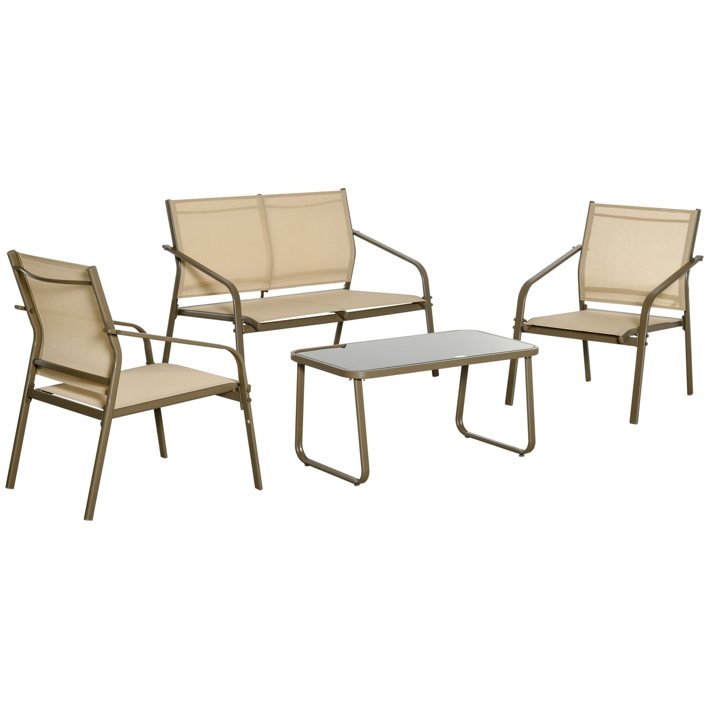 Outdoor 4 Pcs Khaki Set Sofa, 2 Chairs and Table | Outsunny - Borgè