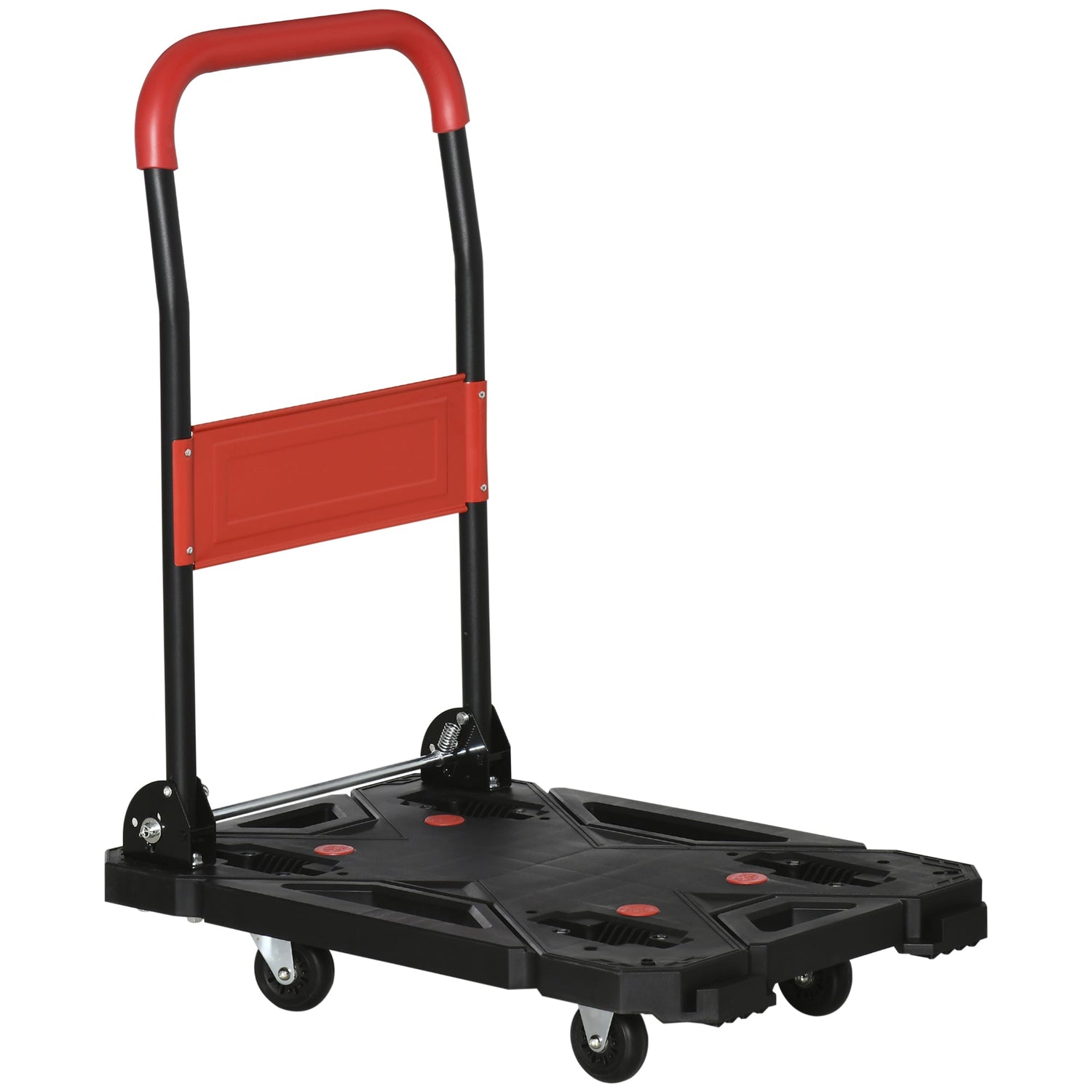 Durhand folding trolley of transport in steel and pp with wheels, max. 150kg, 70x52.5x90cm, black and red - Borgè