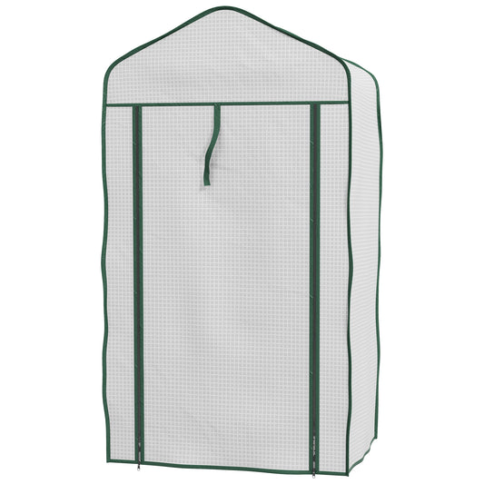 Outsunny mini garden greenhouse with pear coverage, 3 shelves and roller shutters, 59x39x127cm, white - Borgè