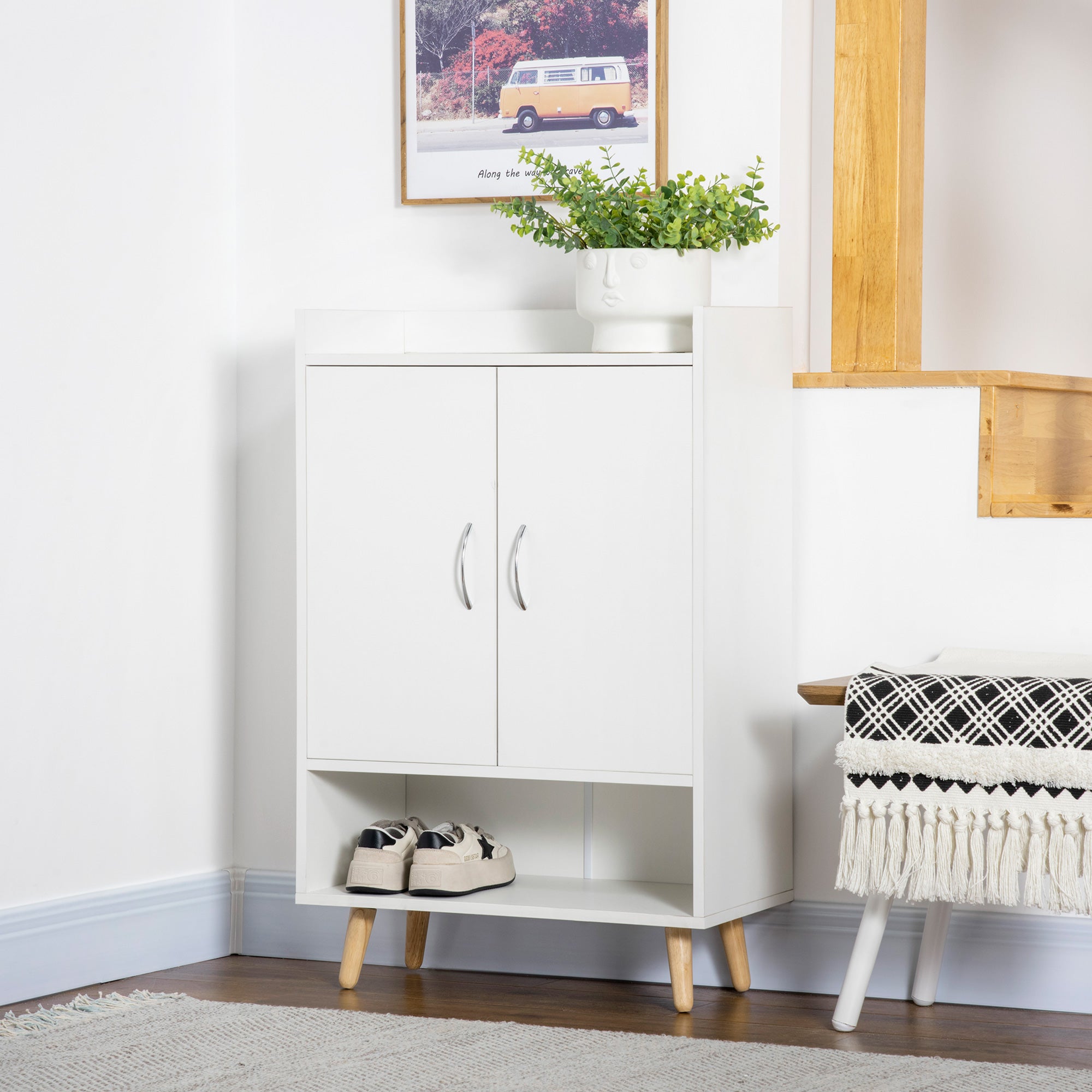 Mobile Mobile Board Wooden Wood Road with open shelf, Design Shoeing Wardrobe for Entrance, 60x30x92cm - Borgè