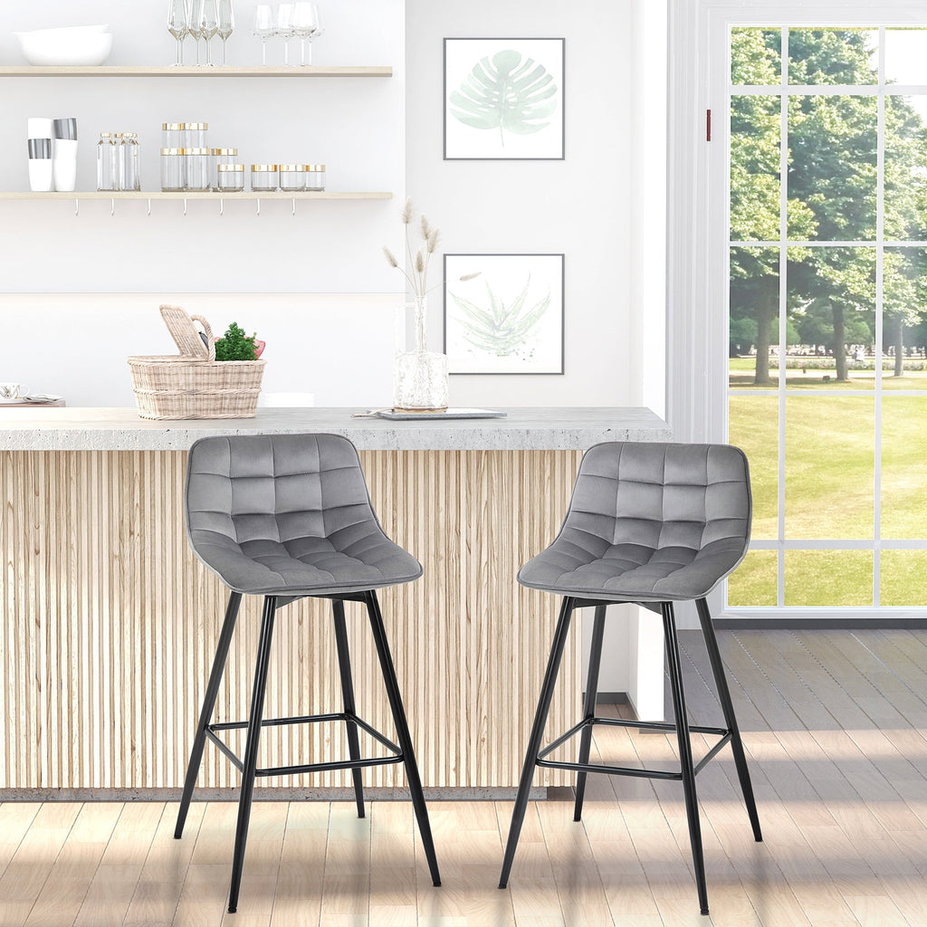 Set 2 stools from bar stuffed chairs Nordic style Grey velvet - Borgè