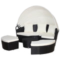 4-Piece Circular Garden Sofa Set, Modular Black Rattan Furniture, Beige Canopy and Cushions 180x175x147cm - Borge' Group Limited