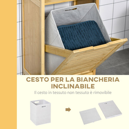 Kleankin Bathroom cabinet with multipurpose basket for laundry and toys, in MDF and bamboo, 40x30x86.5cm - Borgè