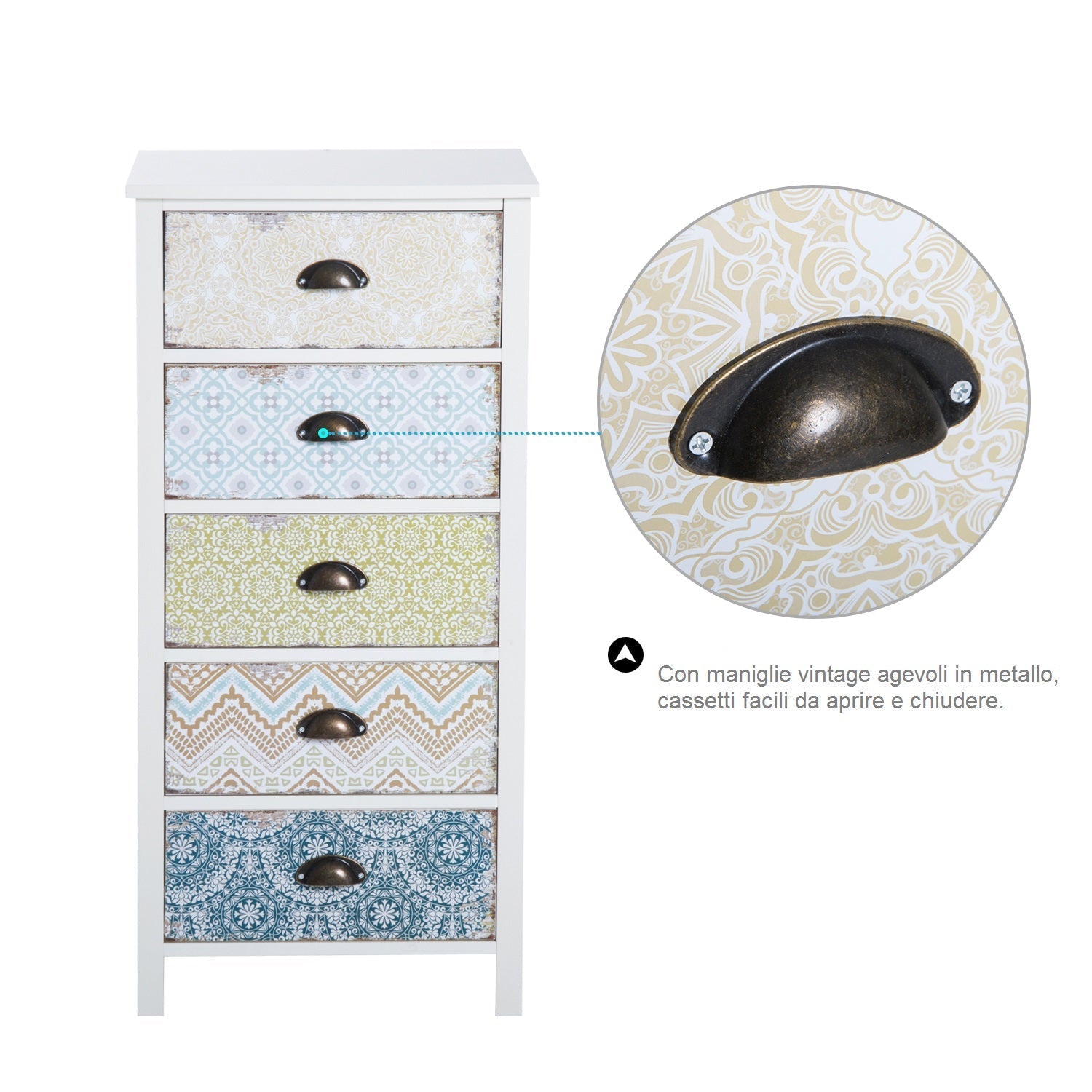 Vintage cabinet chestnut with 5 Fantasy drawers, 46x34x97.5cm - Borgè