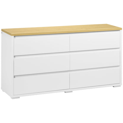 Homcom drawer 6 drawers modern in chipboard for bedroom and entrance, 140x37x75cm, white and wooden color - Borgè