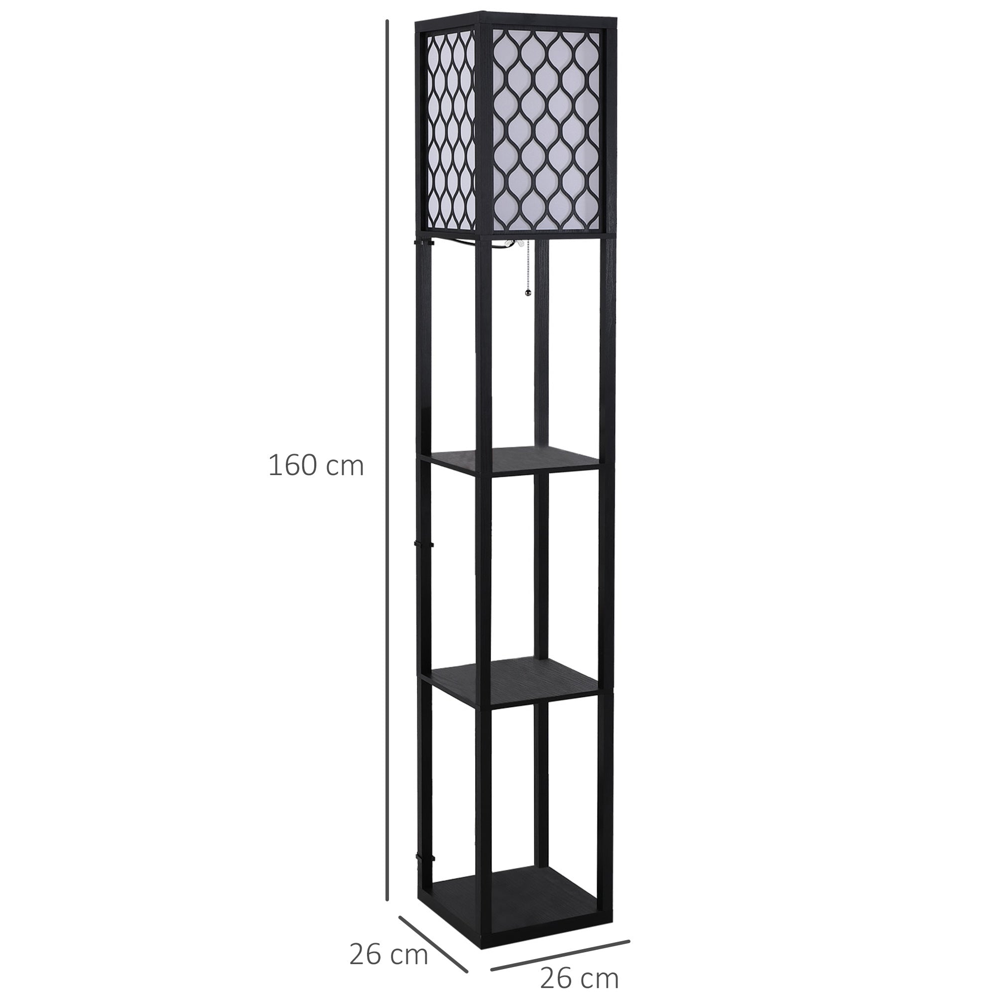 Modern Land Lamp with 3 Levels Black Library 26 x 26 x 160 cm - Borgè