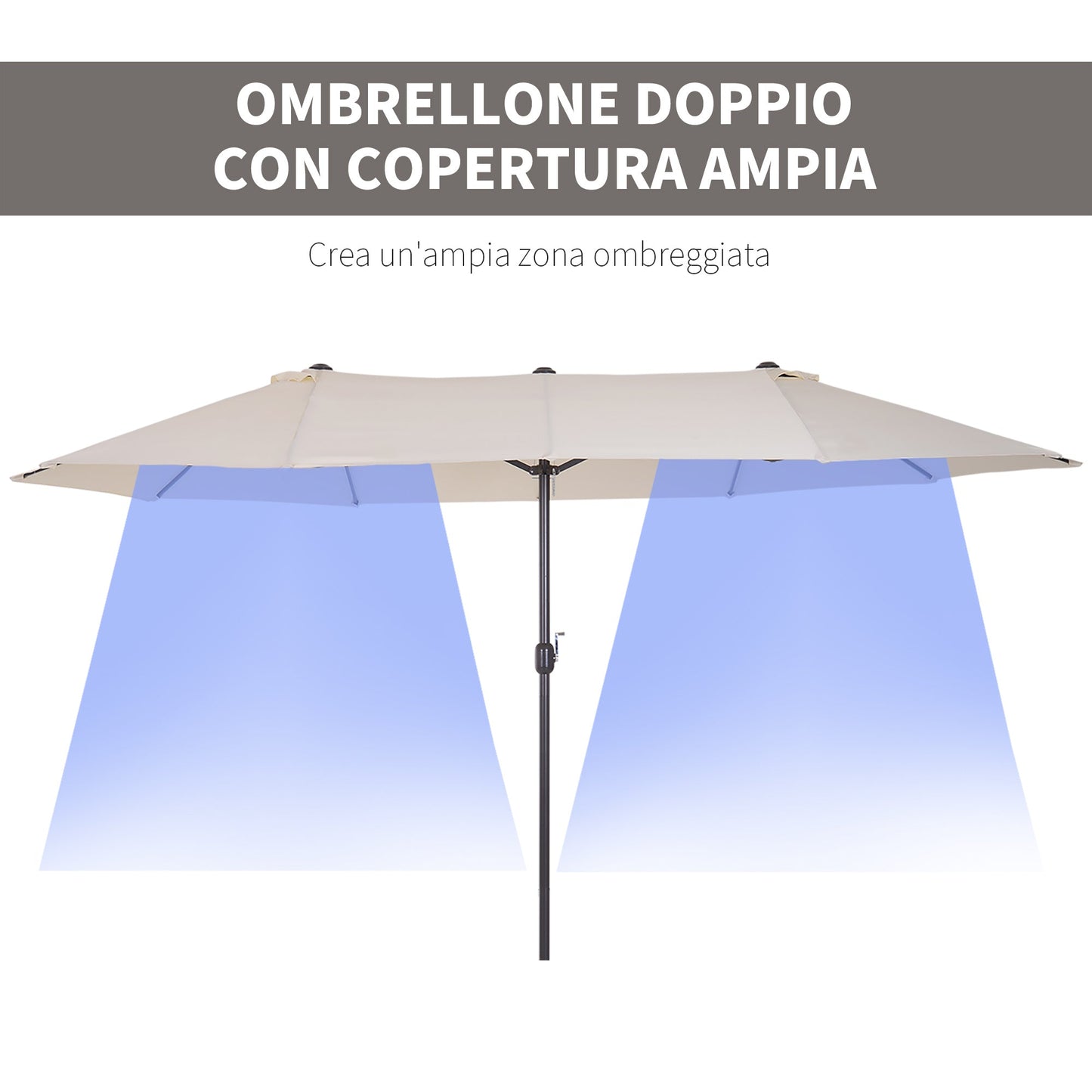 Beige Umbrella Garden Parasol and Double exterior fabric and polyester, 4.55 x 2.4m - Borgè