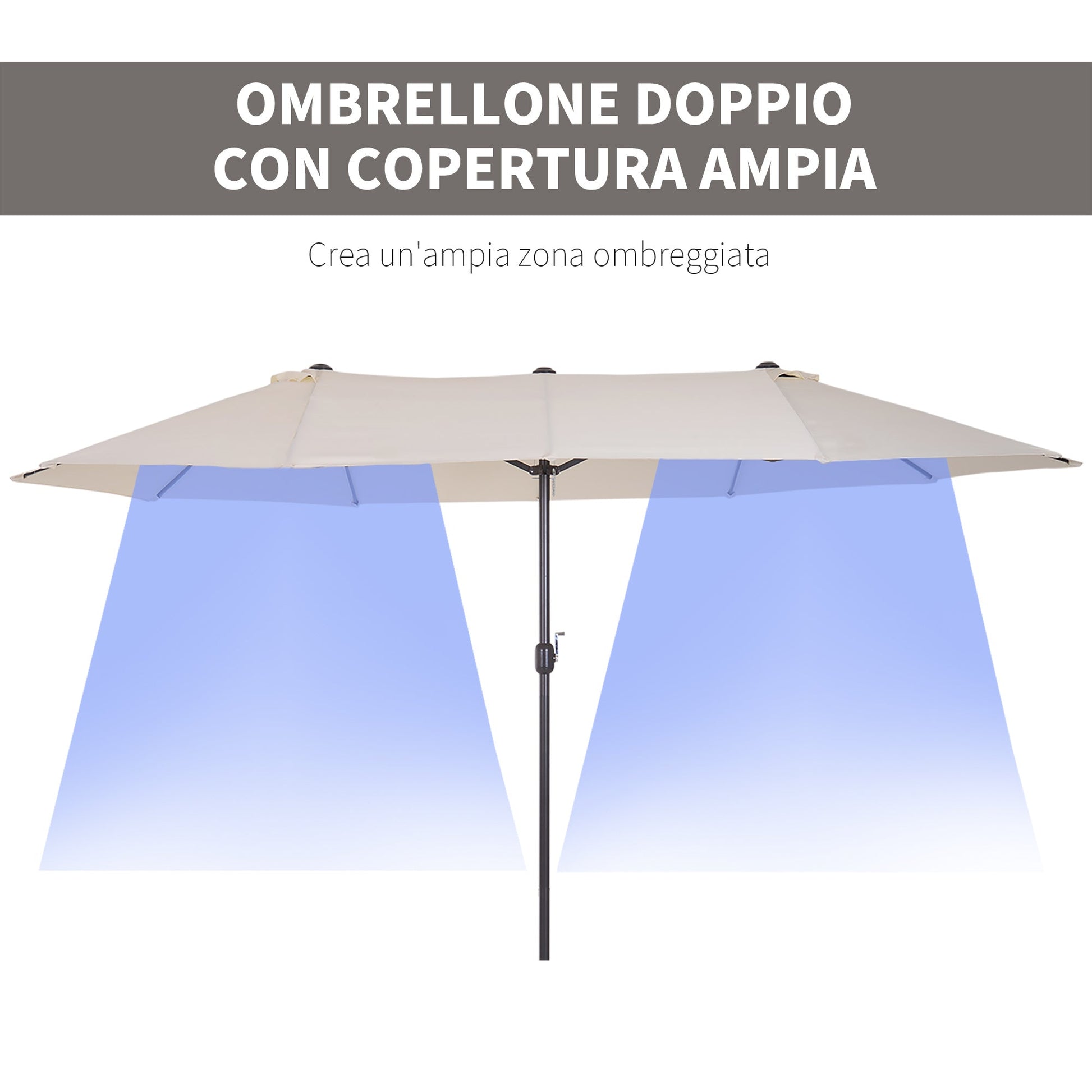 Beige Umbrella Garden Parasol and Double exterior fabric and polyester, 4.55 x 2.4m - Borgè