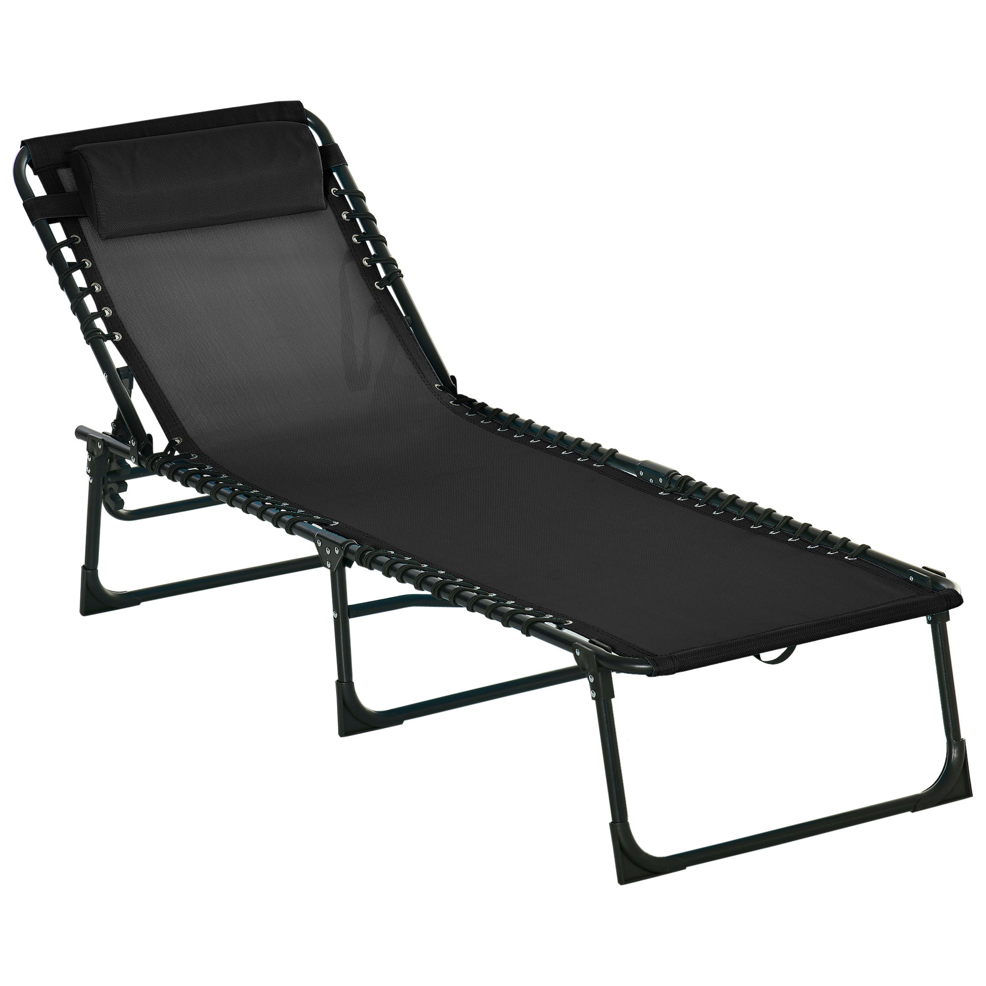 Steel and Breathable Fabric Sun Lounger with Reclining Backrest, 197x58x30 cm, Black - Borge' Group Limited