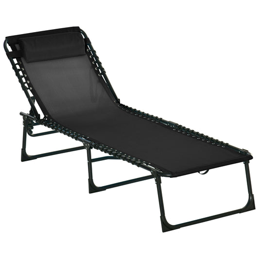 Outsunny sun bed in steel and breathable fabric with reclining backrest, 197x58x26 cm, black - Borgè