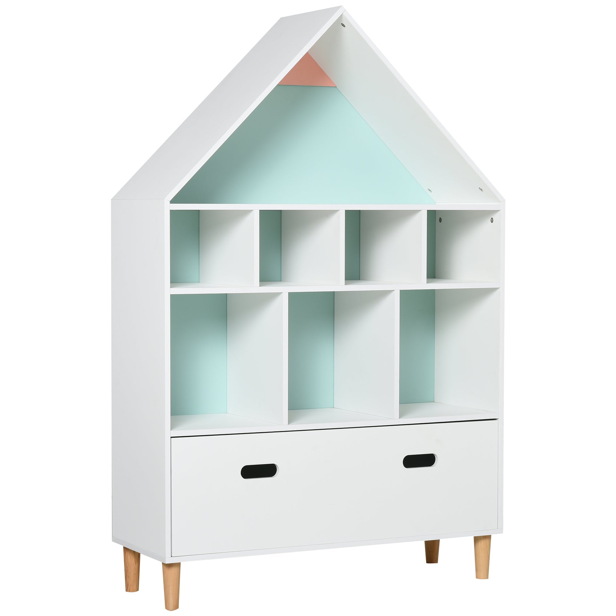 Bookcase Toy Storage Shelf for Children's and Teens' Bedroom with White Cube Shelves, Two Colors Changed, Blue and Pink 82x30x126cm - Borgè