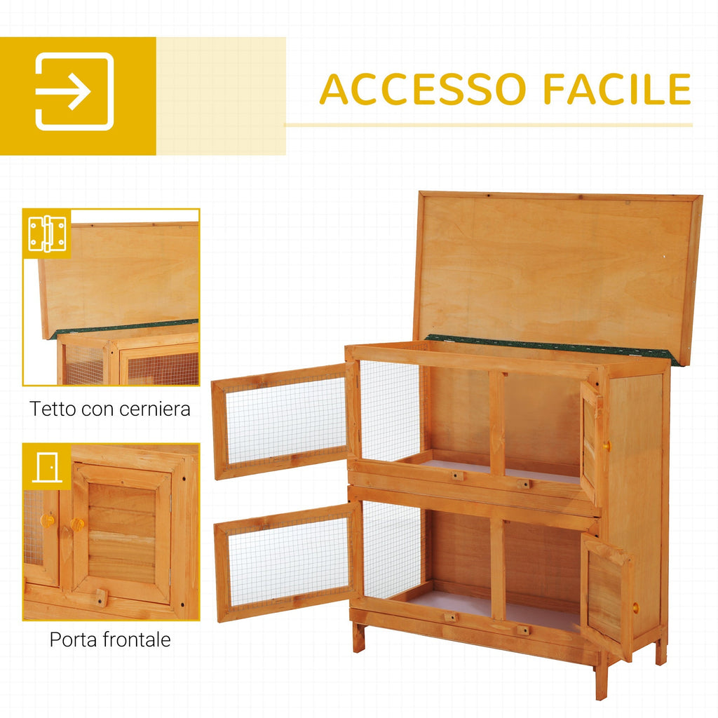 Double-Decker Rabbit Cage, Outdoor Rabbit Hutch Made of Fir Wood, 90x45x90 cm, Wood and Green - Borge' Group Limited