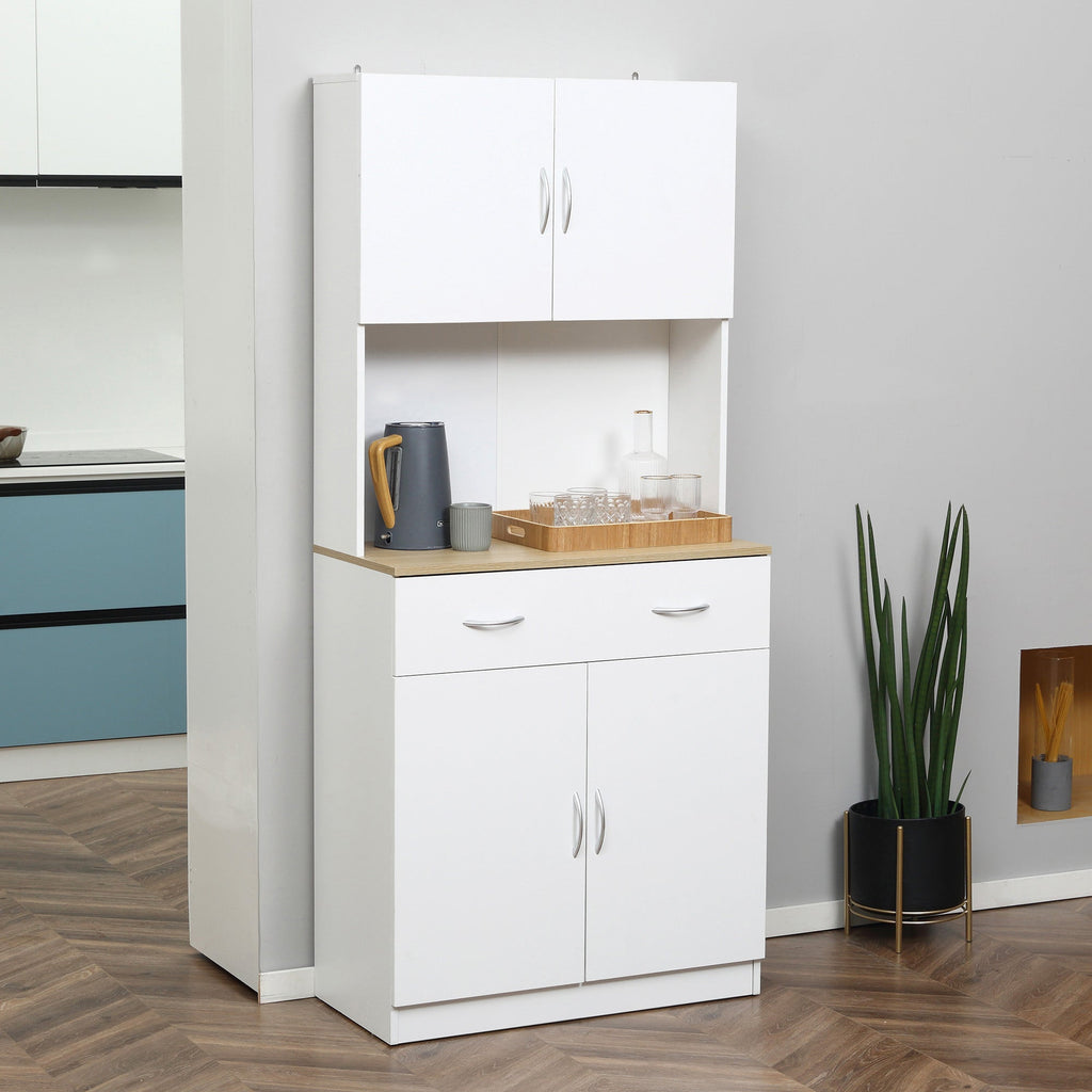 Homcom Kitchen Credenza with 2 doors and wooden drawers, 80x40x180cm, white - Borgè