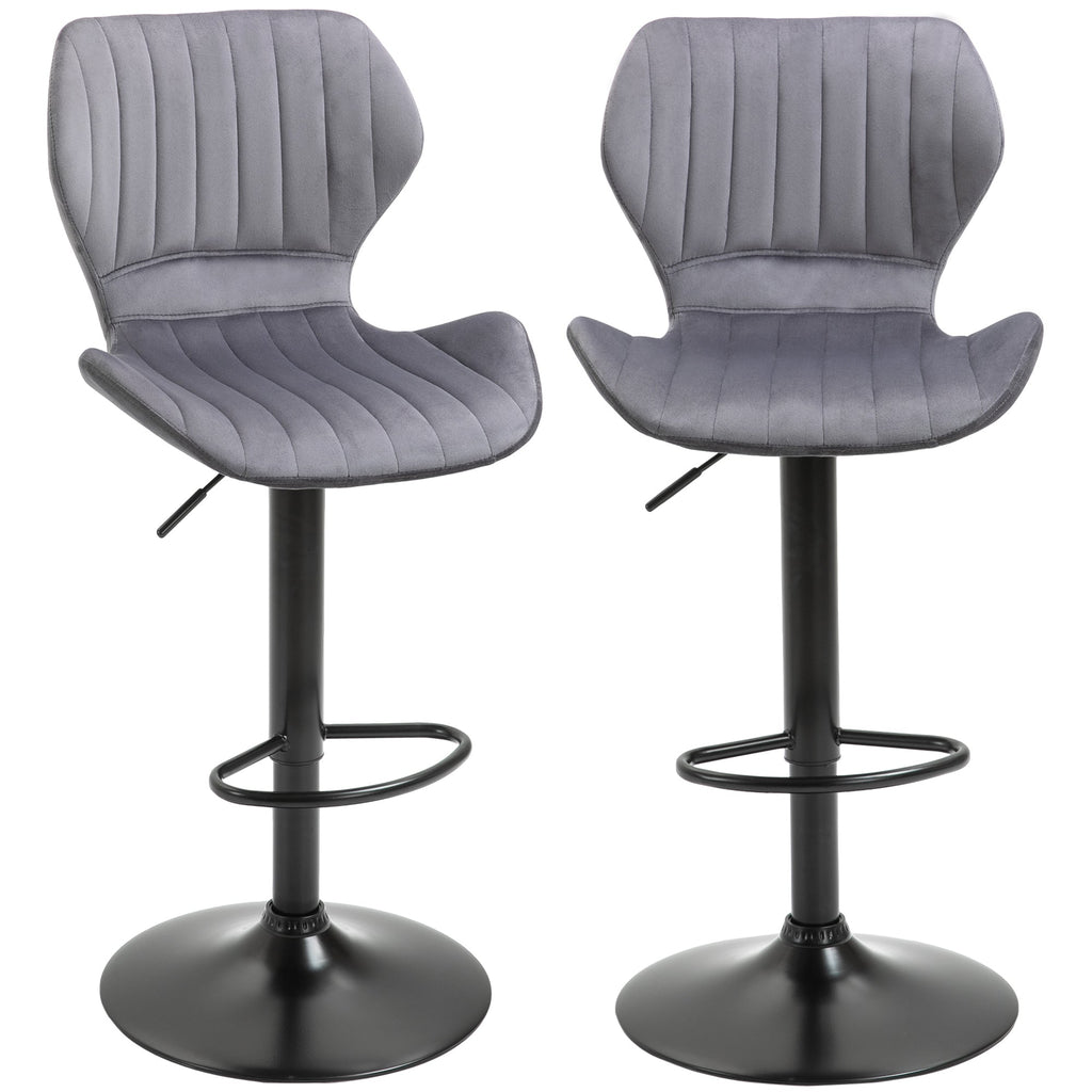ALICE | Set of 2 Grey Velvet Bar Stools with adjustable height and footrests - Borgè