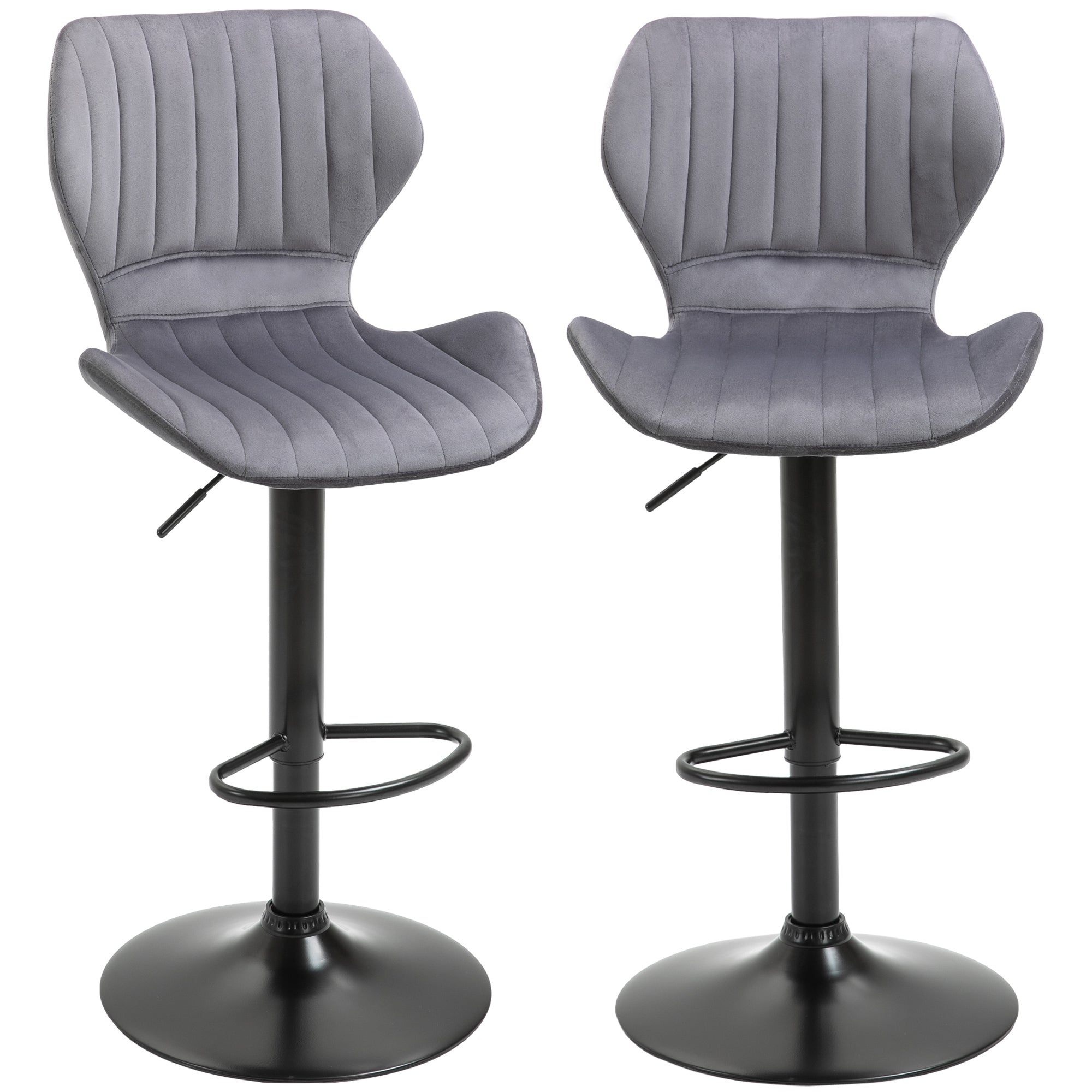 ALICE | Set of 2 Grey Velvet Bar Stools with adjustable height and footrests - Borgè