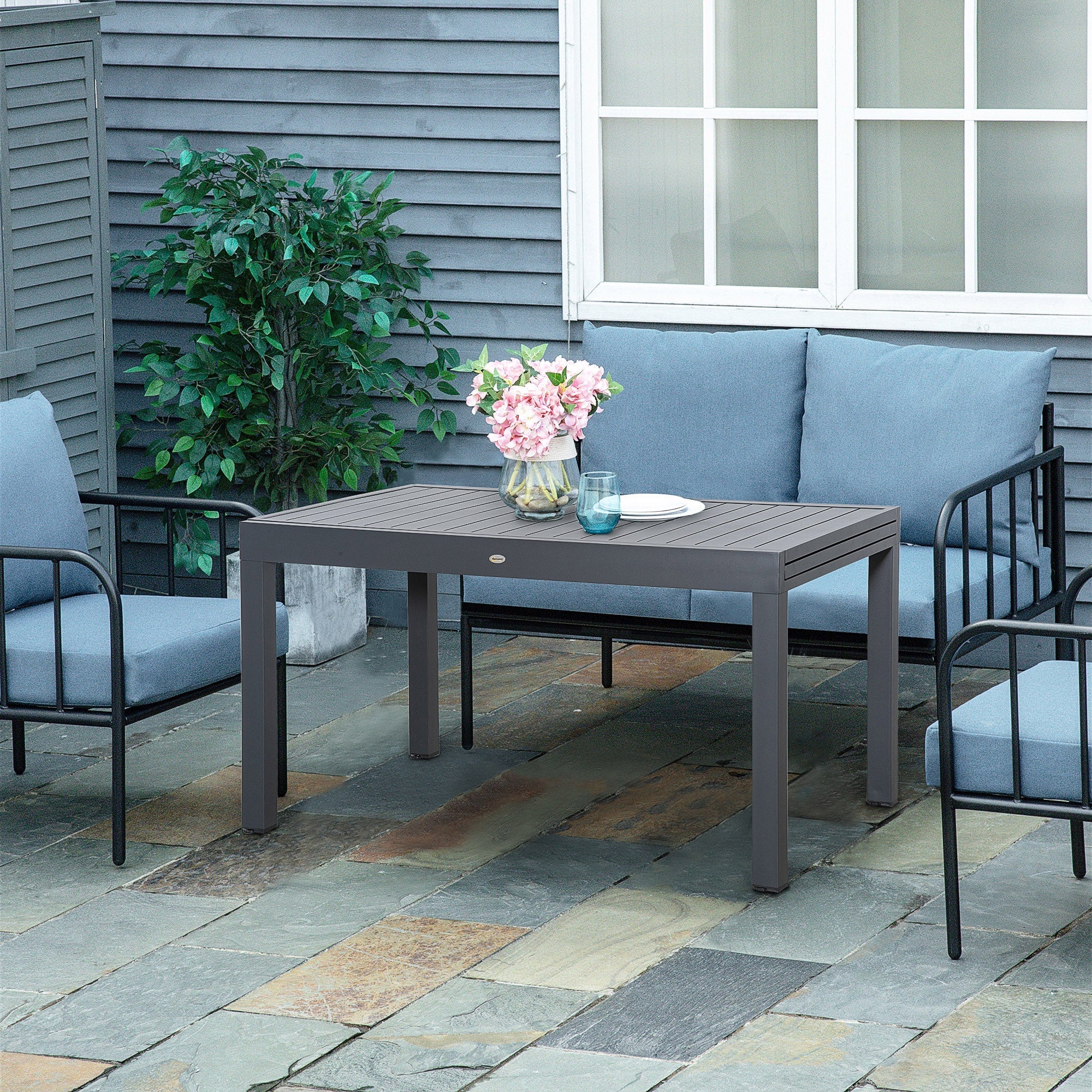 Extendable Garden Table for 8-10 People, Aluminum, 135-270x90x75cm, Grey - Borge' Group Limited