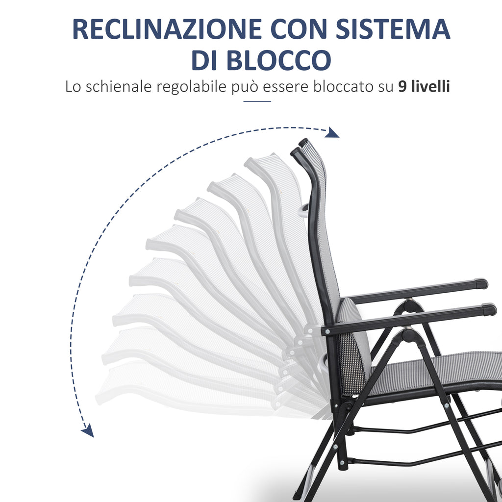 Outsunny Garden Chair Zero Garden Folding Gravity and reclining at 9 levels with lumbar cushion, gray - Borgè
