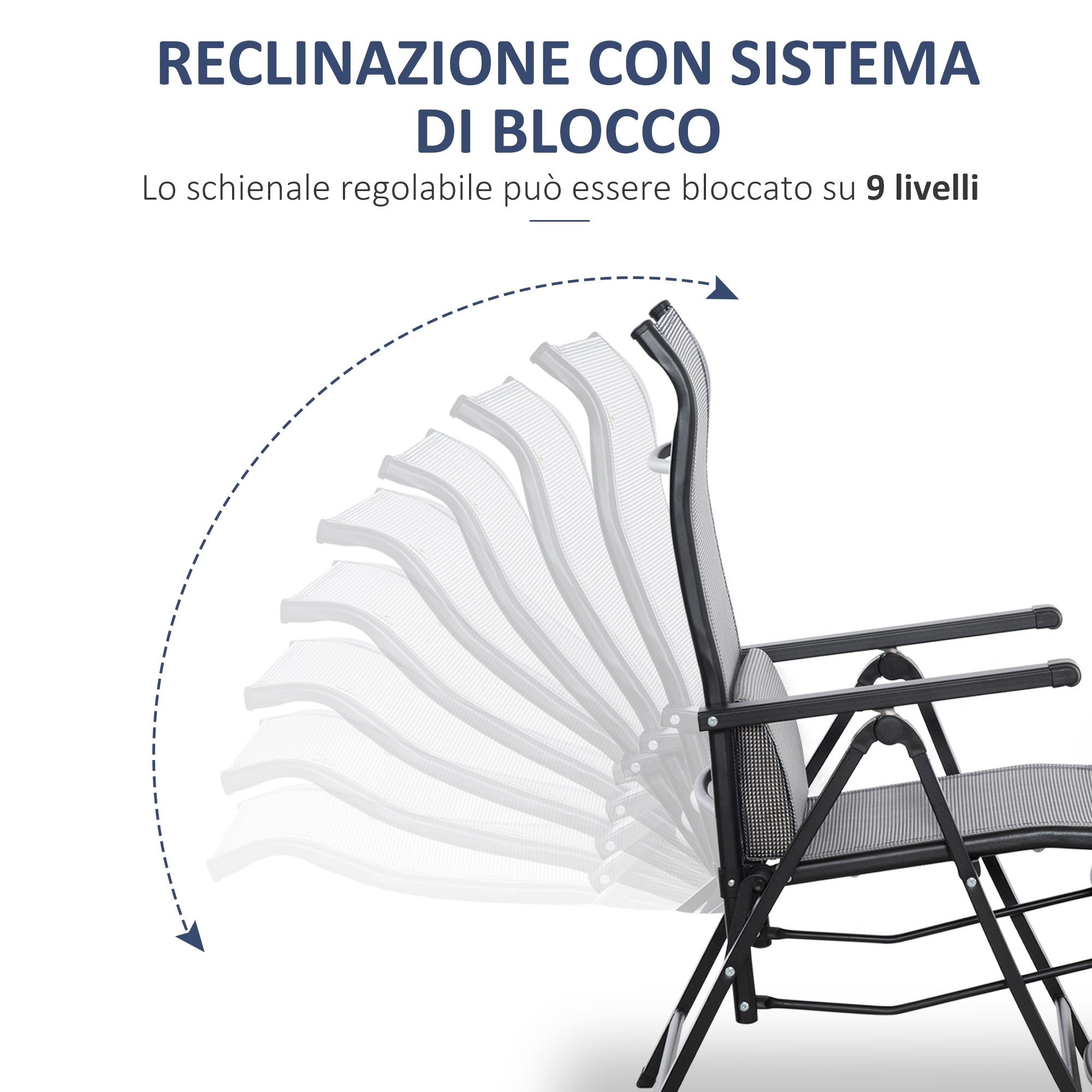 Outsunny Garden Chair Zero Garden Folding Gravity and reclining at 9 levels with lumbar cushion, gray - Borgè