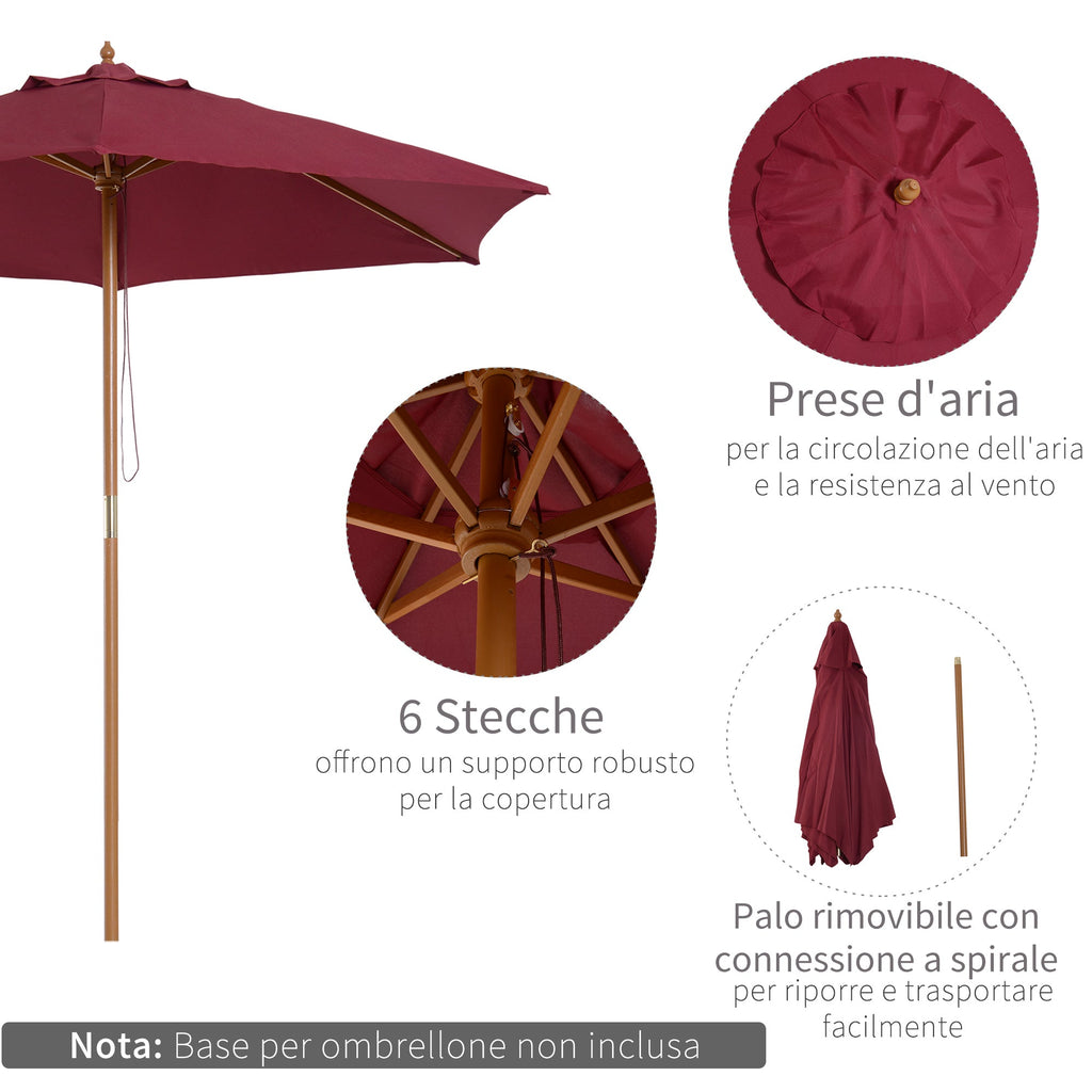 Round Garden Umbrella, Wood and Polyester with Rope Opening, 2.5x2.3 m, Bordeaux - Borge' Group Limited